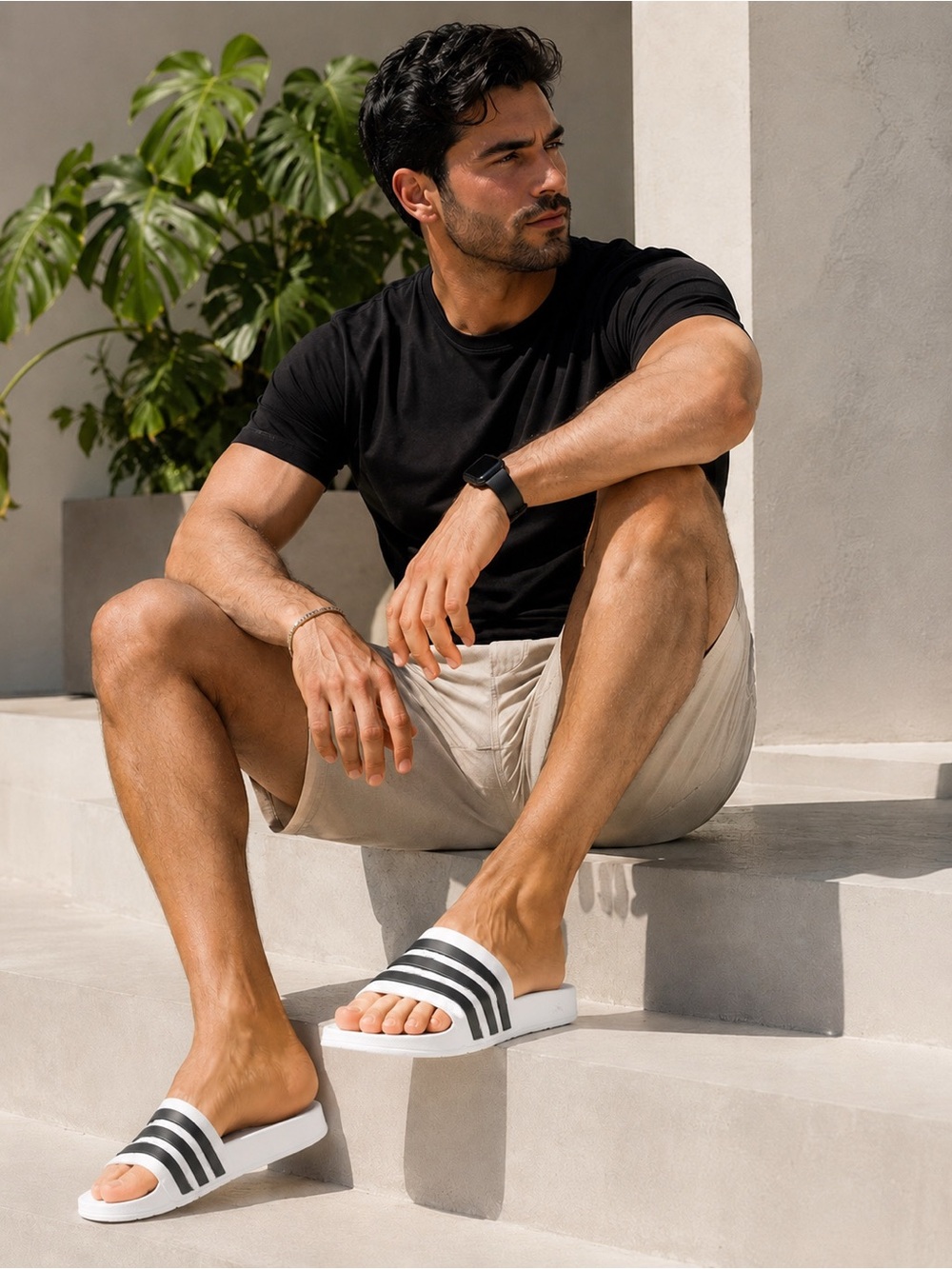 Adidas, Men's Black & White Slide Sandals - Lightweight Casual Slip-Ons, size 10